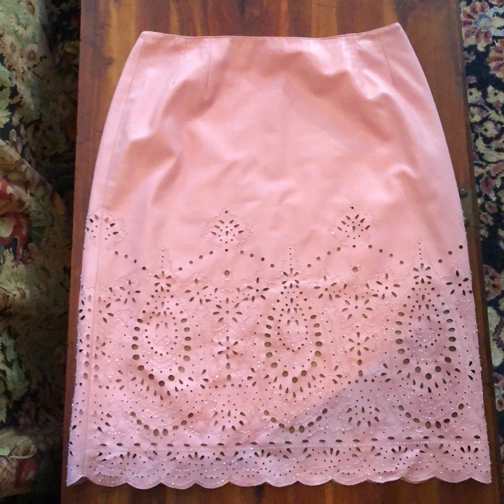 Oscar de la Renta Pink Leather Beaded Skirt